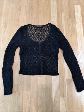Black Lace Button-Front Cardigan